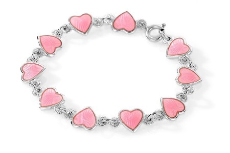 Pia og Per - Armbånd sølv, rosa hjerter