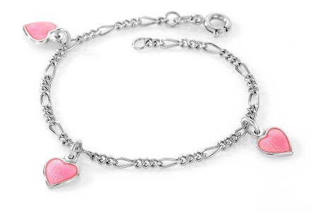 Pia og Per - Armbånd i sølv med rosa hjerte charms