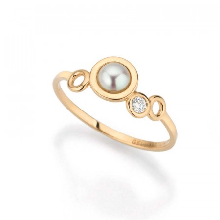Gellner - Delight ring i gull med Ming kulturperle og diamant