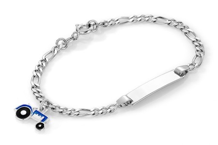 Pia og Per - Armbånd sølv, traktor blå