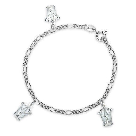 Pia og Per - Armbånd sølv med charms, prinsessekrone hvit