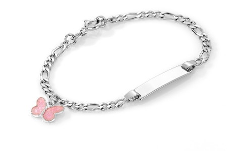 Pia og Per - Armbånd sølv, sommerfugl rosa