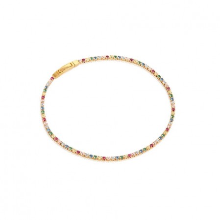 Sif Jakobs - Ellera armbånd i forgylt sølv med multifargede cz, 19cm.