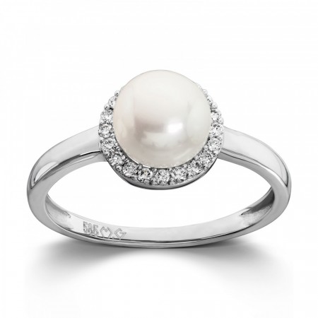 MG Diamonds - Ring, hvitt gull, ferskvannsperle og diamant